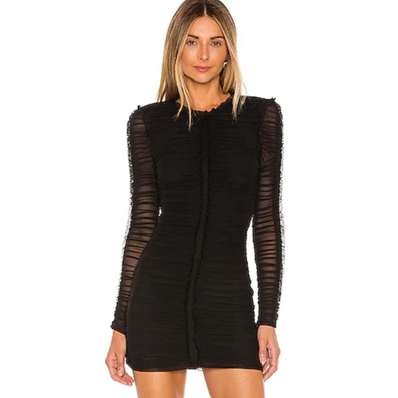 REVOLVE x NBD Las Olas Black Ruched Mesh Long Sleeve Dress - Picture 2 of 9